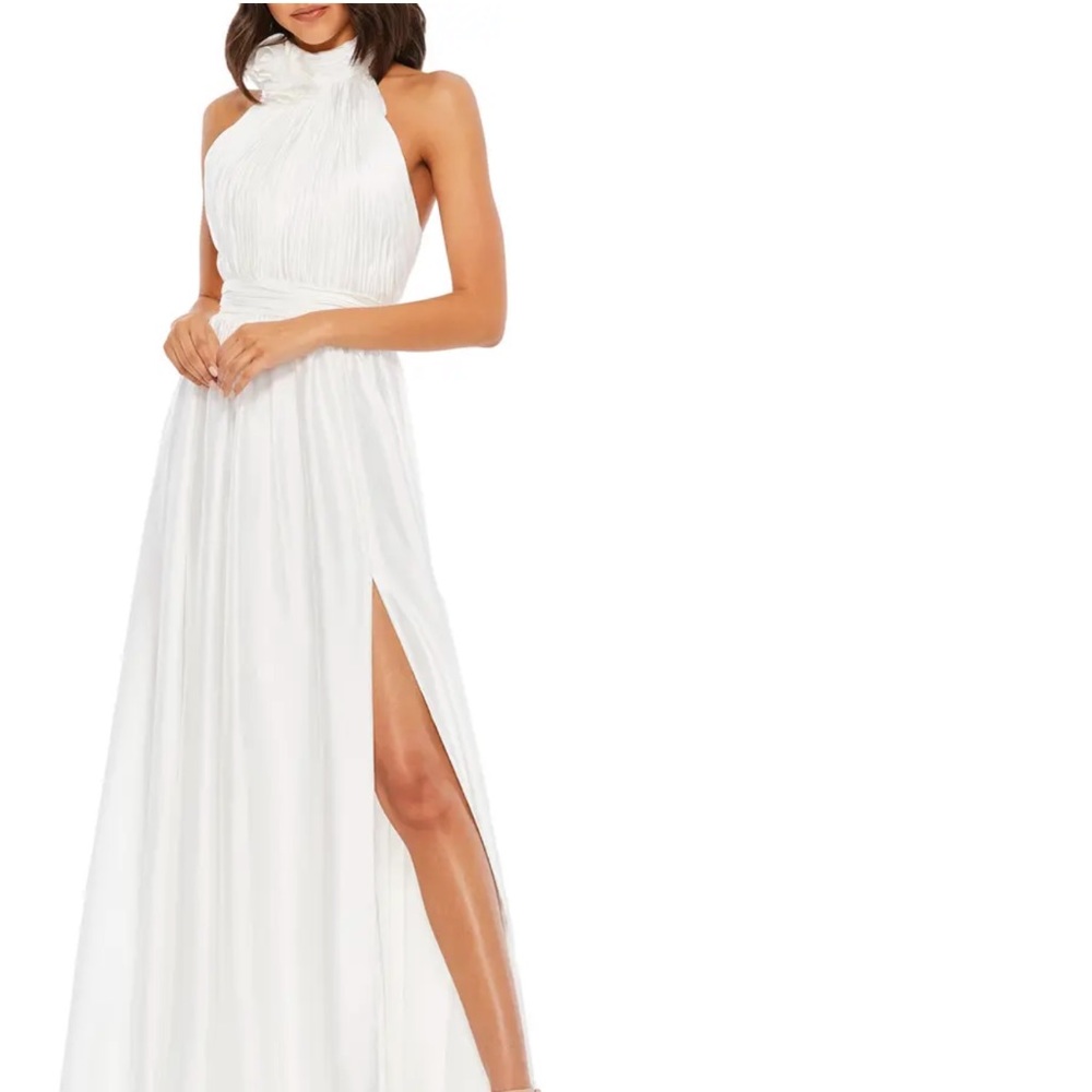 Mac Duggal Rosette Satin Halter Gown